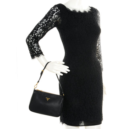 Prada Vitello Daino Pochette Bag Black 2 of 9