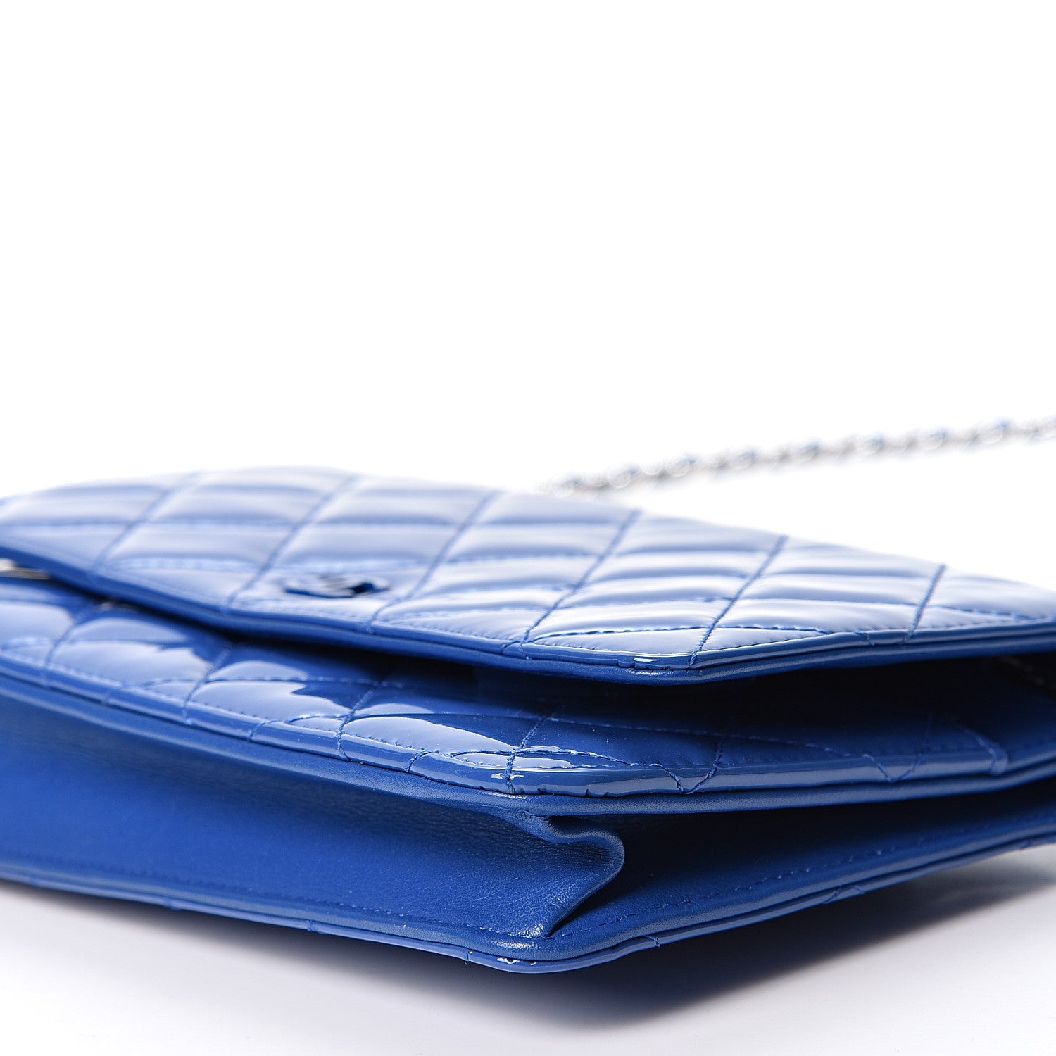 Chanel Patent Calfskin Quilted Wallet On Chain WOC Dark Blue 9 of 9