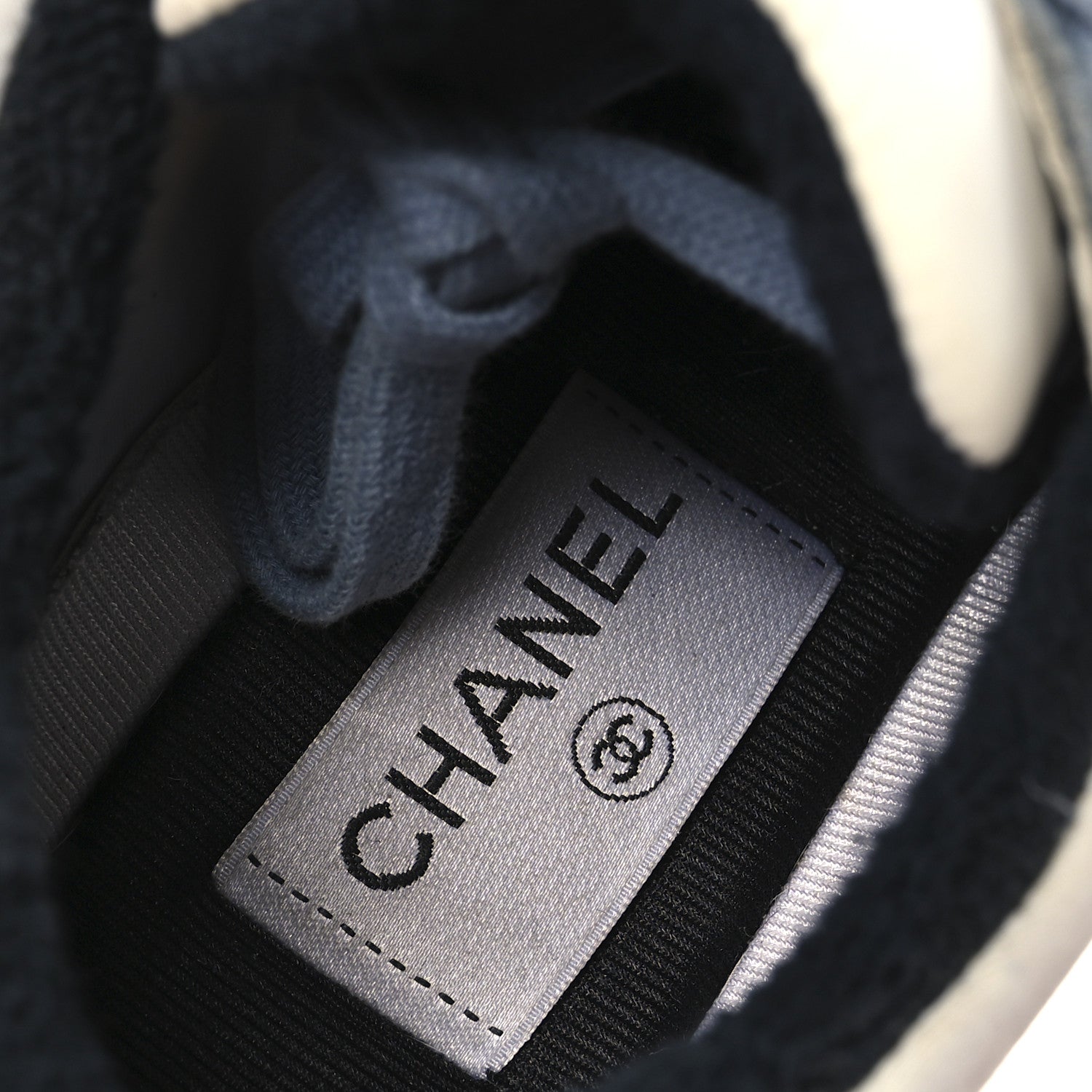 Chanel Nylon Calfskin Suede CC Womens Sneakers 35.5 Navy White