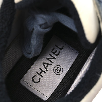 Chanel Nylon Calfskin Suede CC Womens Sneakers 35.5 Navy White Orange Black 9 of 14