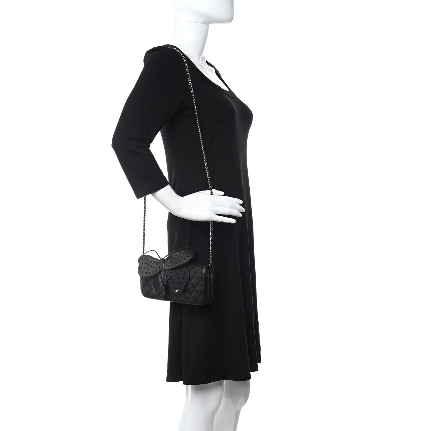 Lambskin Quilted Butterfly Clutch With Chain Black