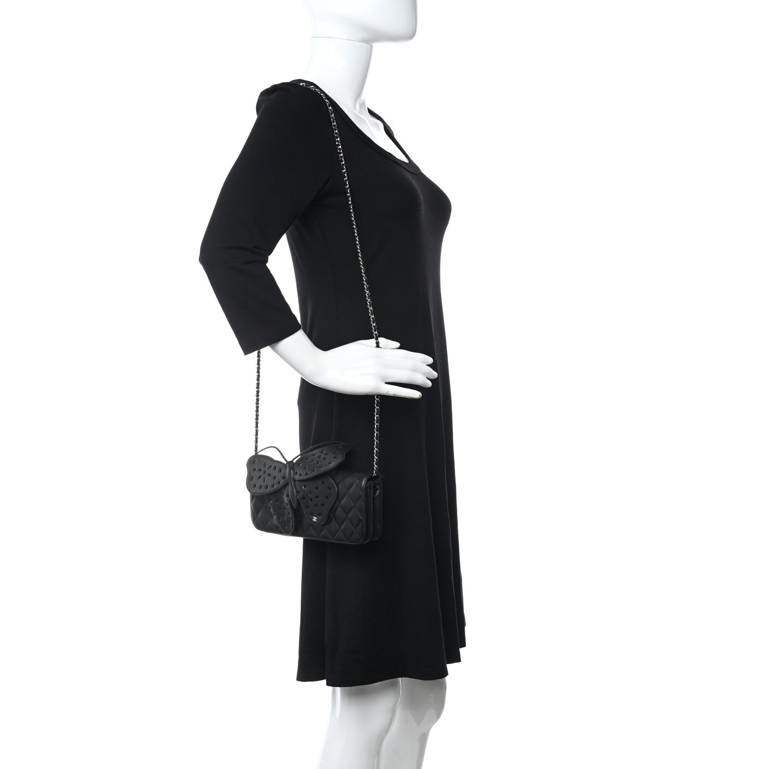 Chanel Lambskin Quilted Butterfly Clutch With Chain Black 2 of 14