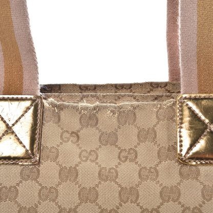 Gucci GG Monogram Medium Web Handle Bucket Tote Pink Gold 14 of 21