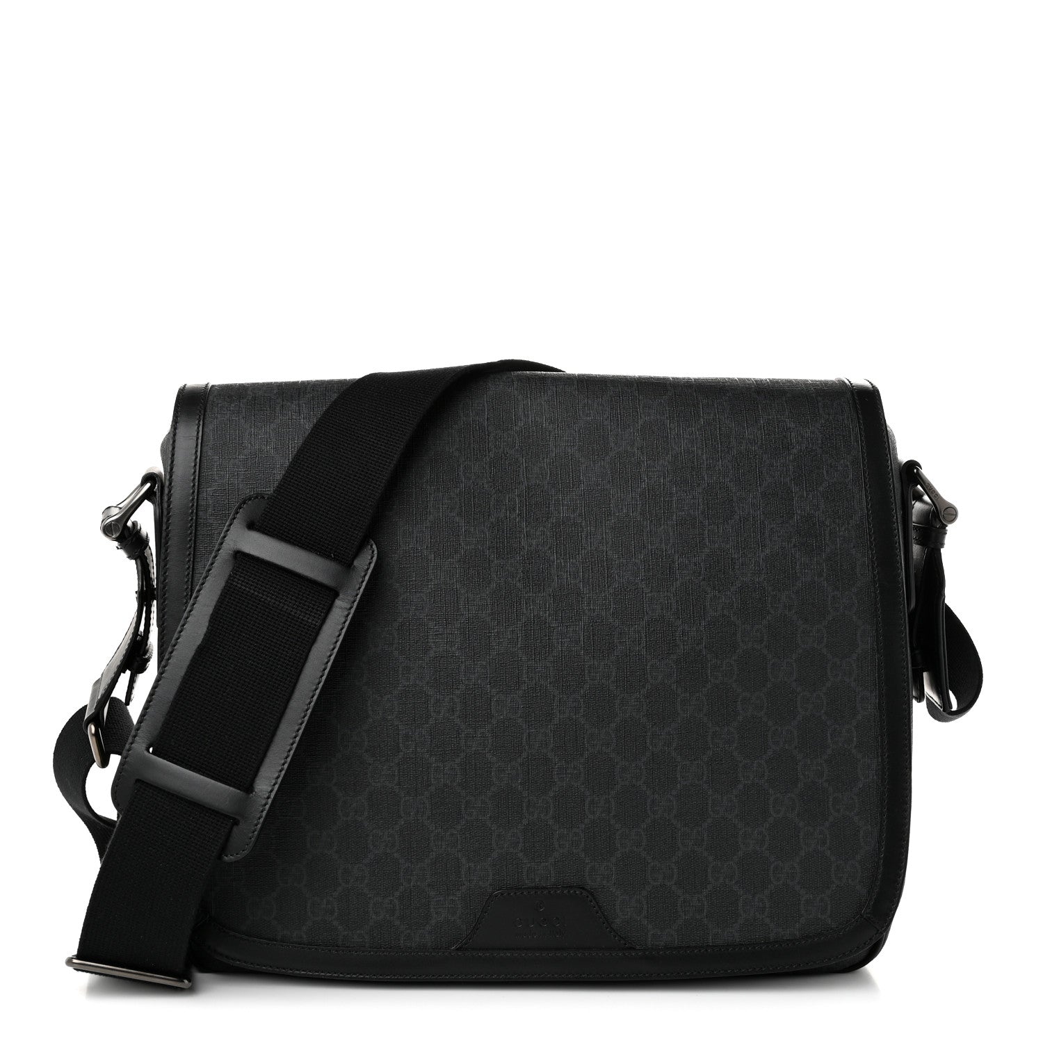 Gucci GG Supreme Monogram Flap Messenger Bag Black Grey 1 of 10