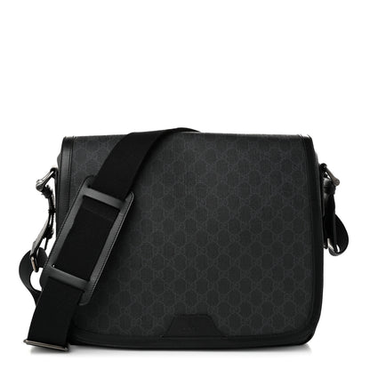 Gucci GG Supreme Monogram Flap Messenger Bag Black Grey 1 of 10