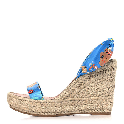 Christian Louboutin Satin Monica Du Desert 110 Espadrille Wedges 41 Blue Multicolor 1 of 8