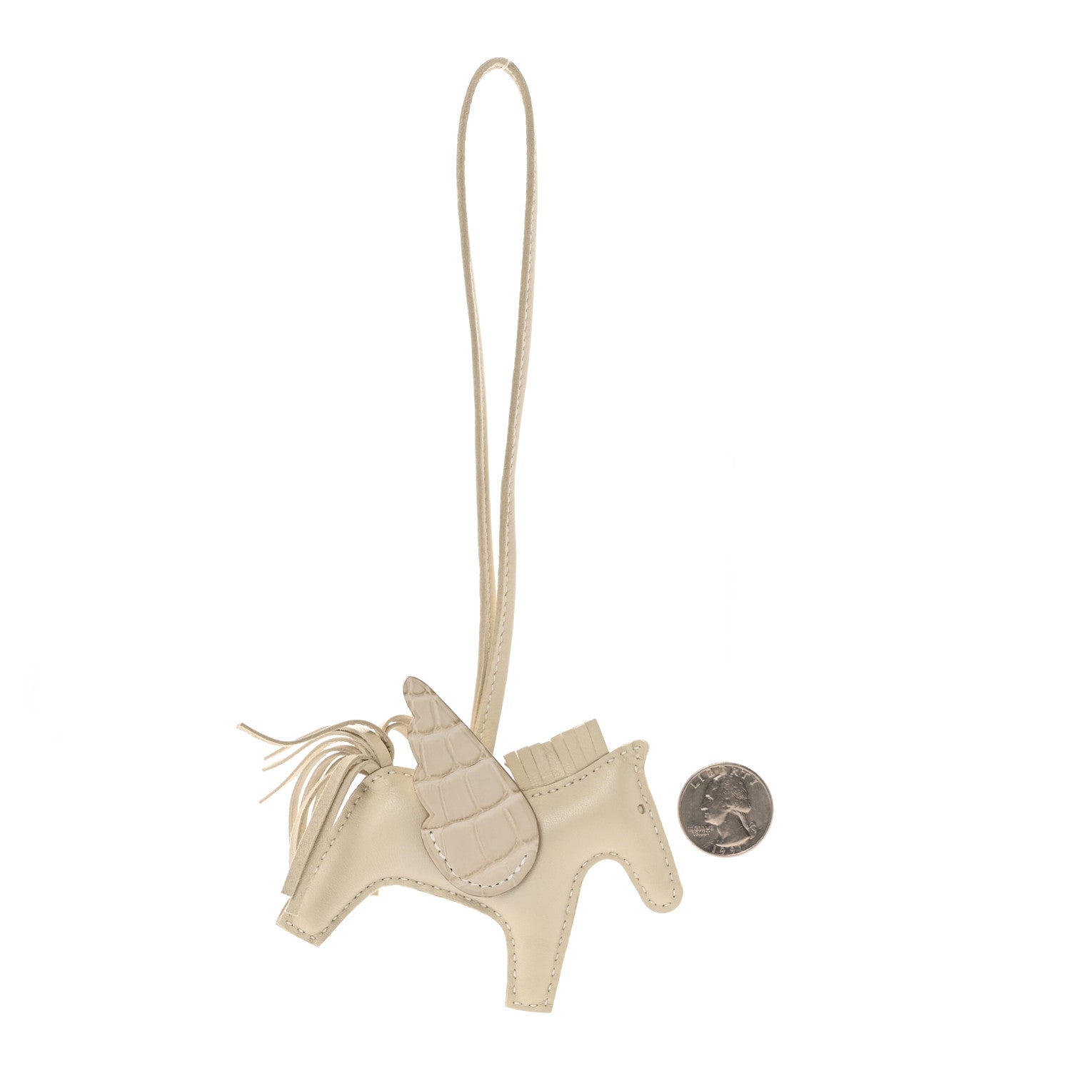 Hermes Milo Lambskin Matte Alligator Touch Grigri Rodeo Pegase Horse Bag Charm PM Craie 2 of 5