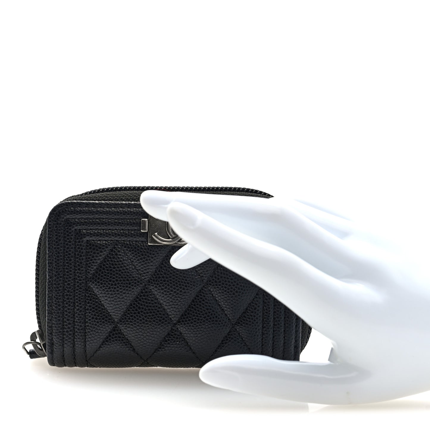 Caviar Quilted Boy Zip Around Coin Purse Wallet Black