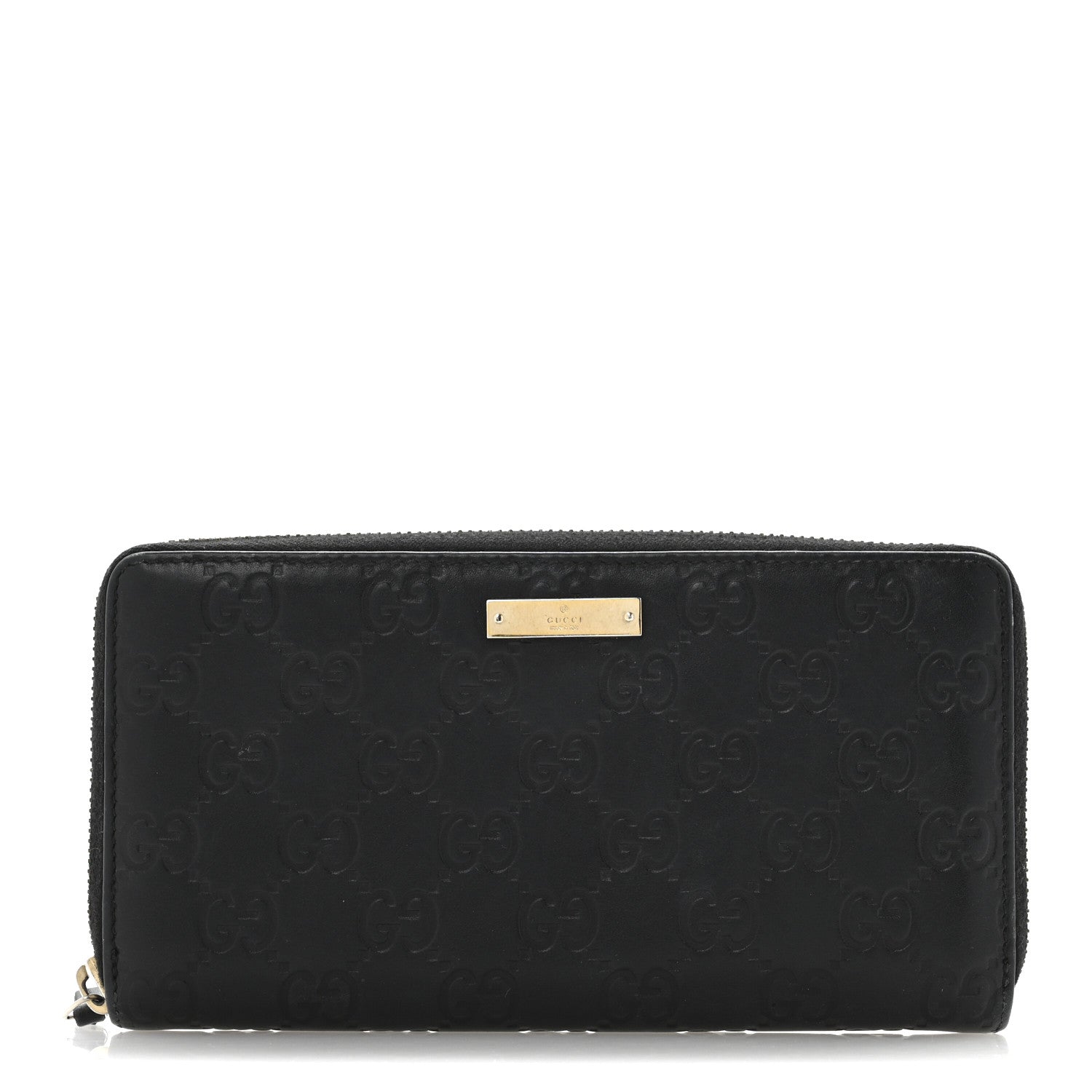 Gucci Guccissima Margaux Calfskin Metal Bar Zip Around Wallet Black 1 of 10