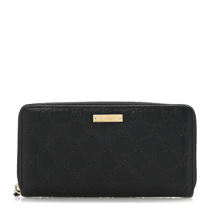Gucci Guccissima Margaux Calfskin Metal Bar Zip Around Wallet Black 1 of 10