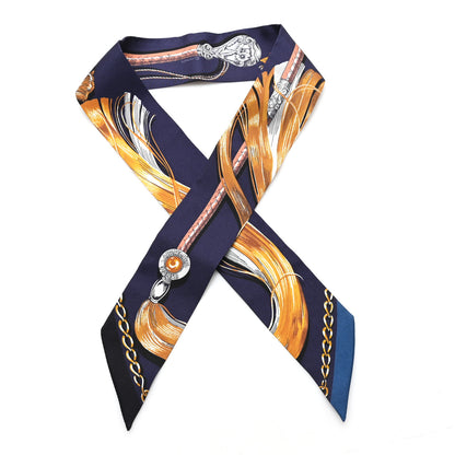 Hermes Silk Cavalcades Twilly Marine Gold Gris 1 of 3