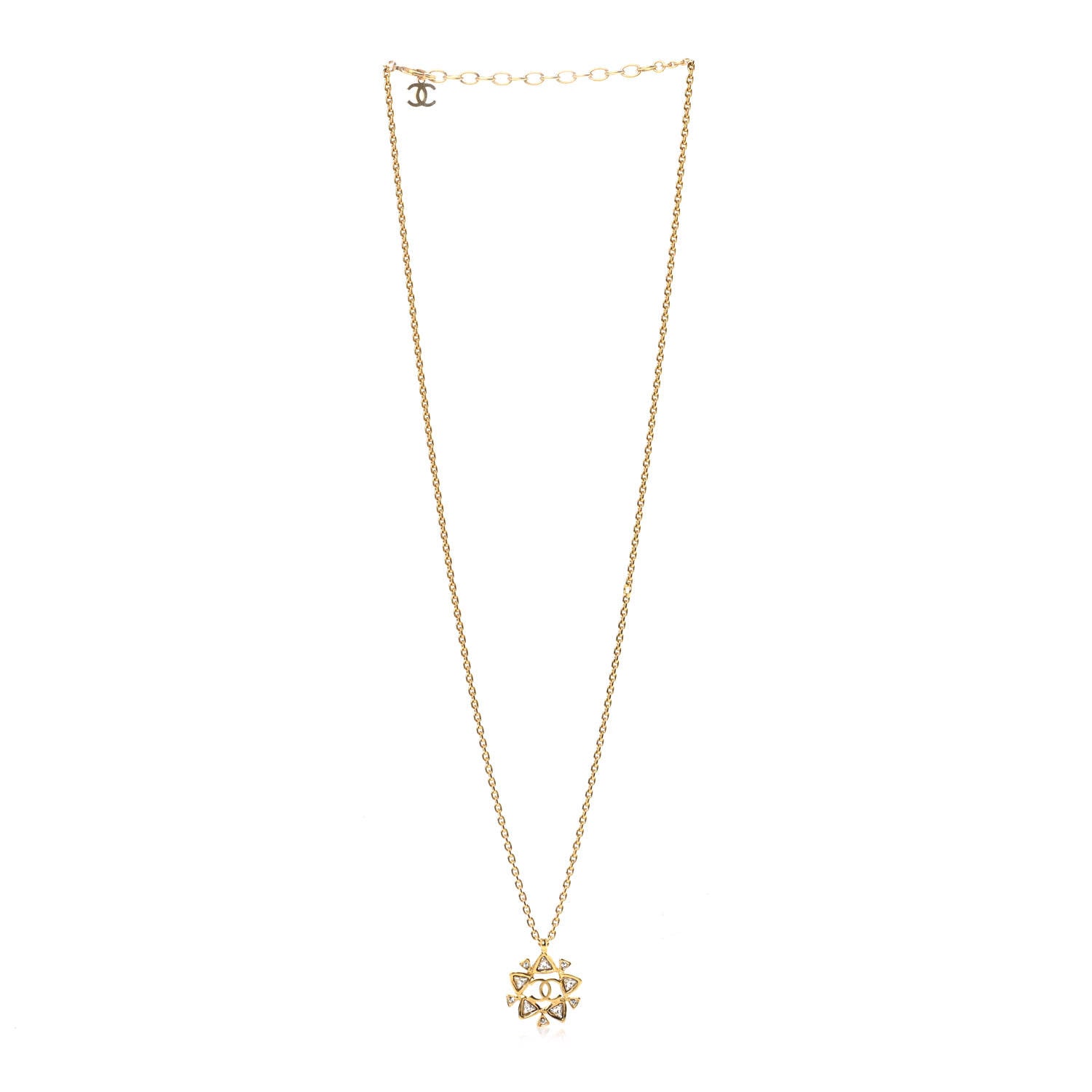 Chanel Crystal CC Pendant Necklace Gold 3 of 5