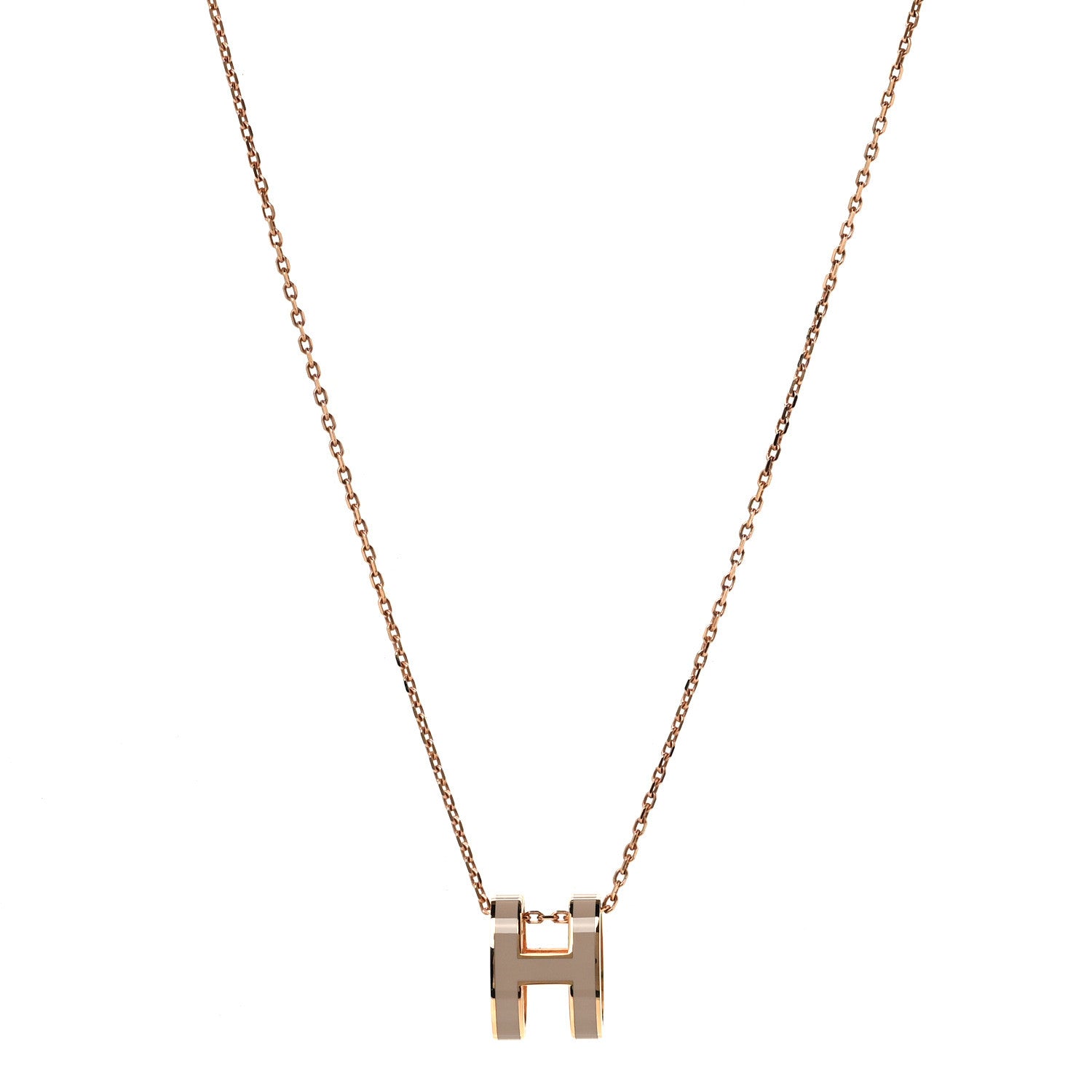 Hermes Lacquered Rose Gold Pop H Pendant Necklace Marron Glace 1 of 4