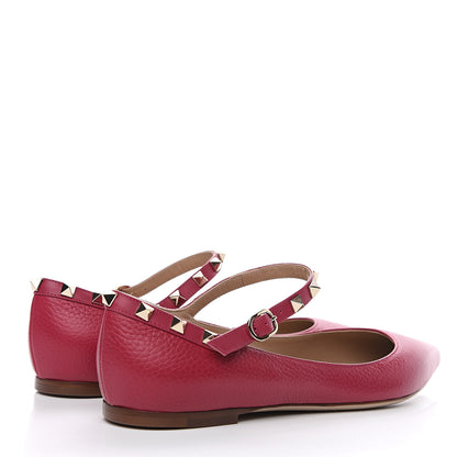 Valentino Garavani Pebbled Calfskin Rockstud Ankle Strap Ballerina Flats 38.5 Deep Fuxia 4 of 9