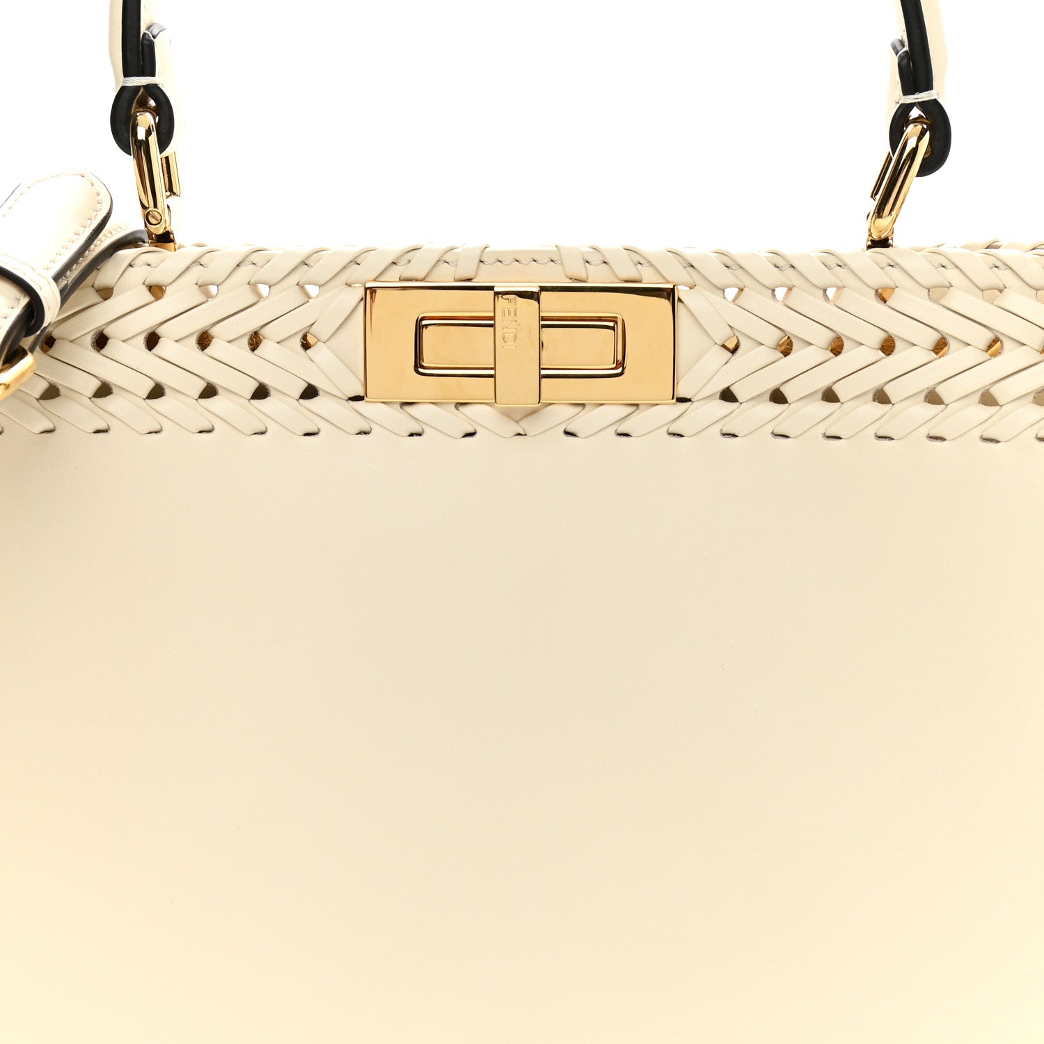 Fendi Vitello King Ceylon Shiny Nappa Woven Medium Peekaboo I SEE U Satchel White Ice 9 of 11