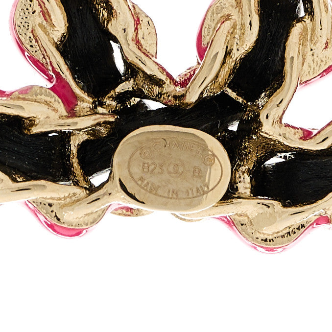 Chanel Lambskin CC Chain Earrings Black Gold Pink 4 of 5