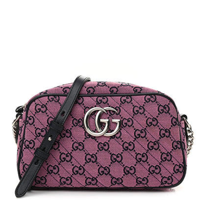 Gucci Monogram Multicolor Matelasse Diagonal Small GG Marmont Chain Shoulder Bag Pink Blue 1 of 10