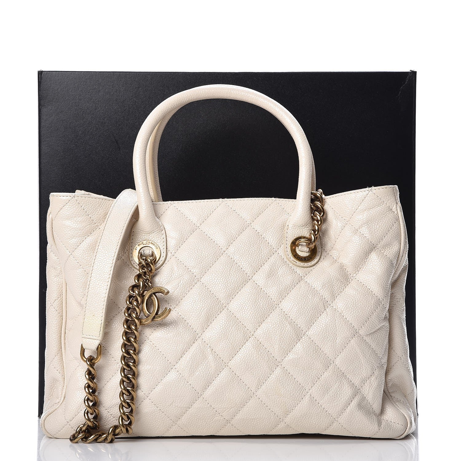 Chanel Glazed Caviar Quilted Small Shiva Tote Dark White 15 of 16