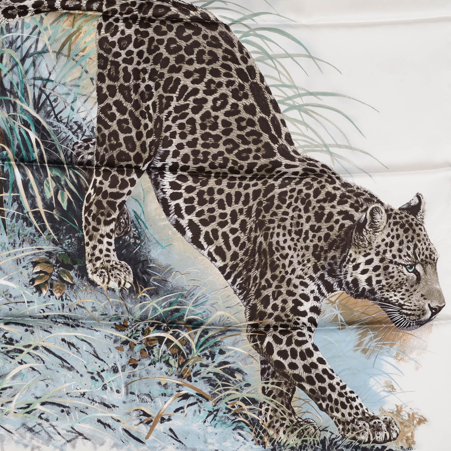 Silk Panthera Pardus Scarf 90 Blanc Anthracite Vert