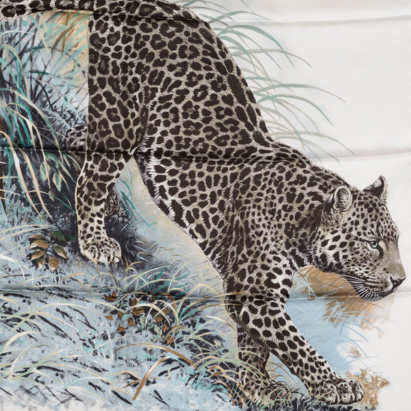 HERMÈS PANTHERA PARDUS スカーフ Hermes Silk Panthera Pardus Scarf 90 Blanc Anthracite Vert 141911