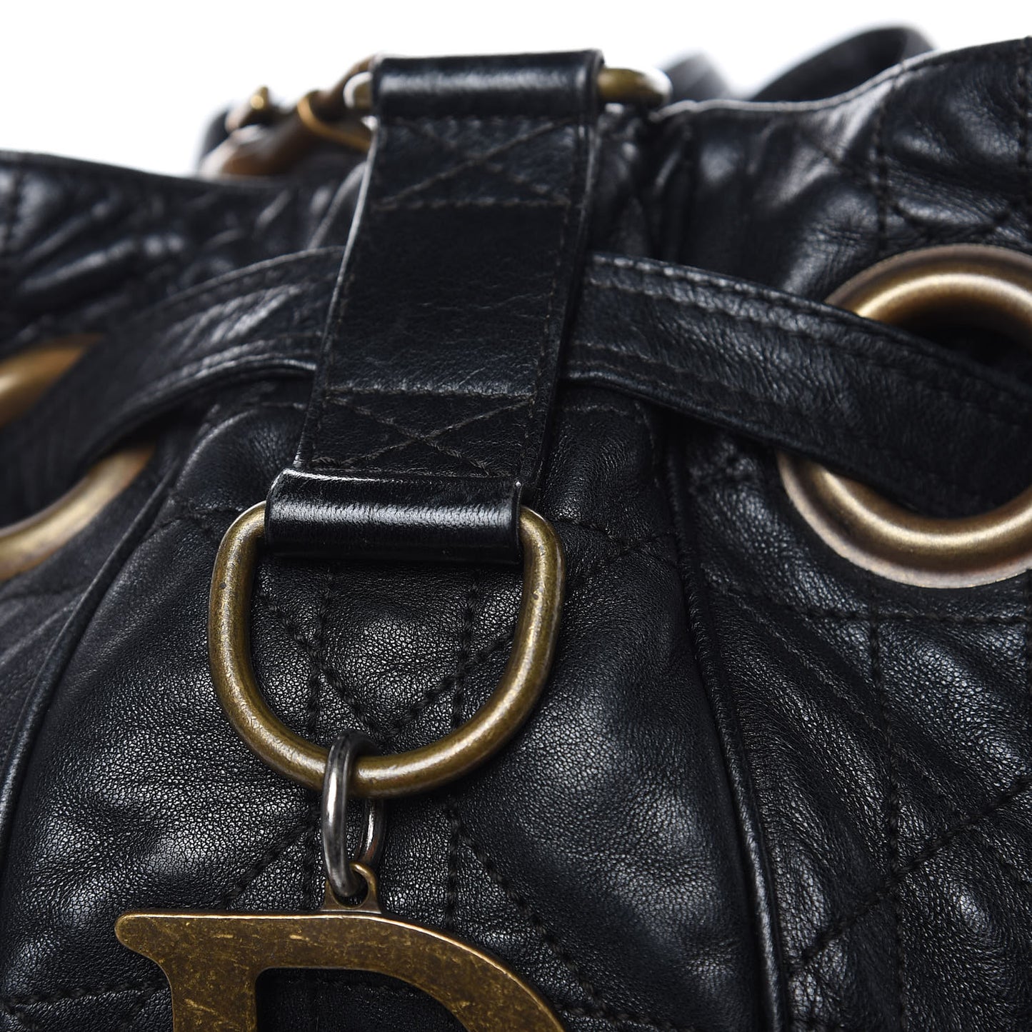 Lambskin Cannage Drawstring Bag Black