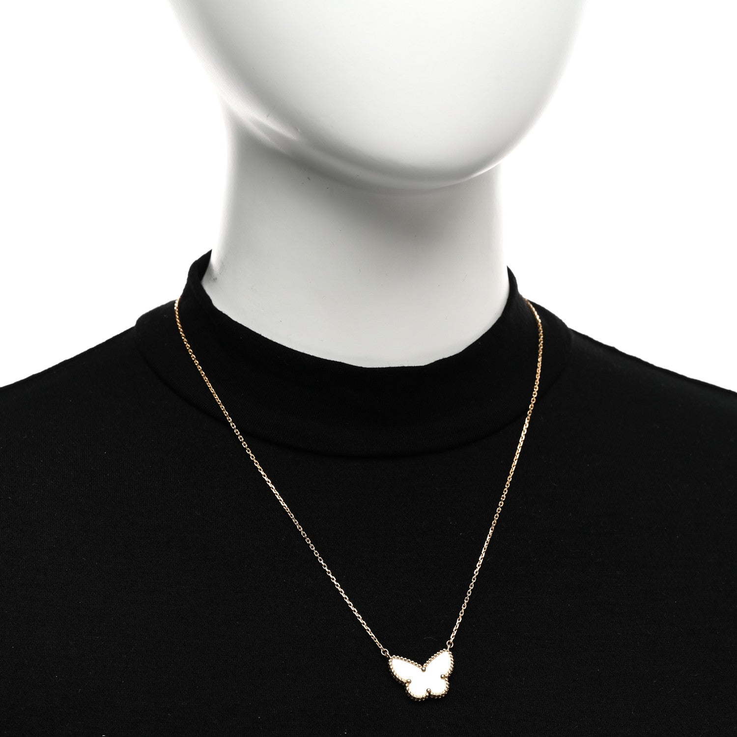 Van Cleef & Arpels 18K Yellow Gold Mother of Pearl Lucky Alhambra Butterfly Pendant Necklace 2 of 5