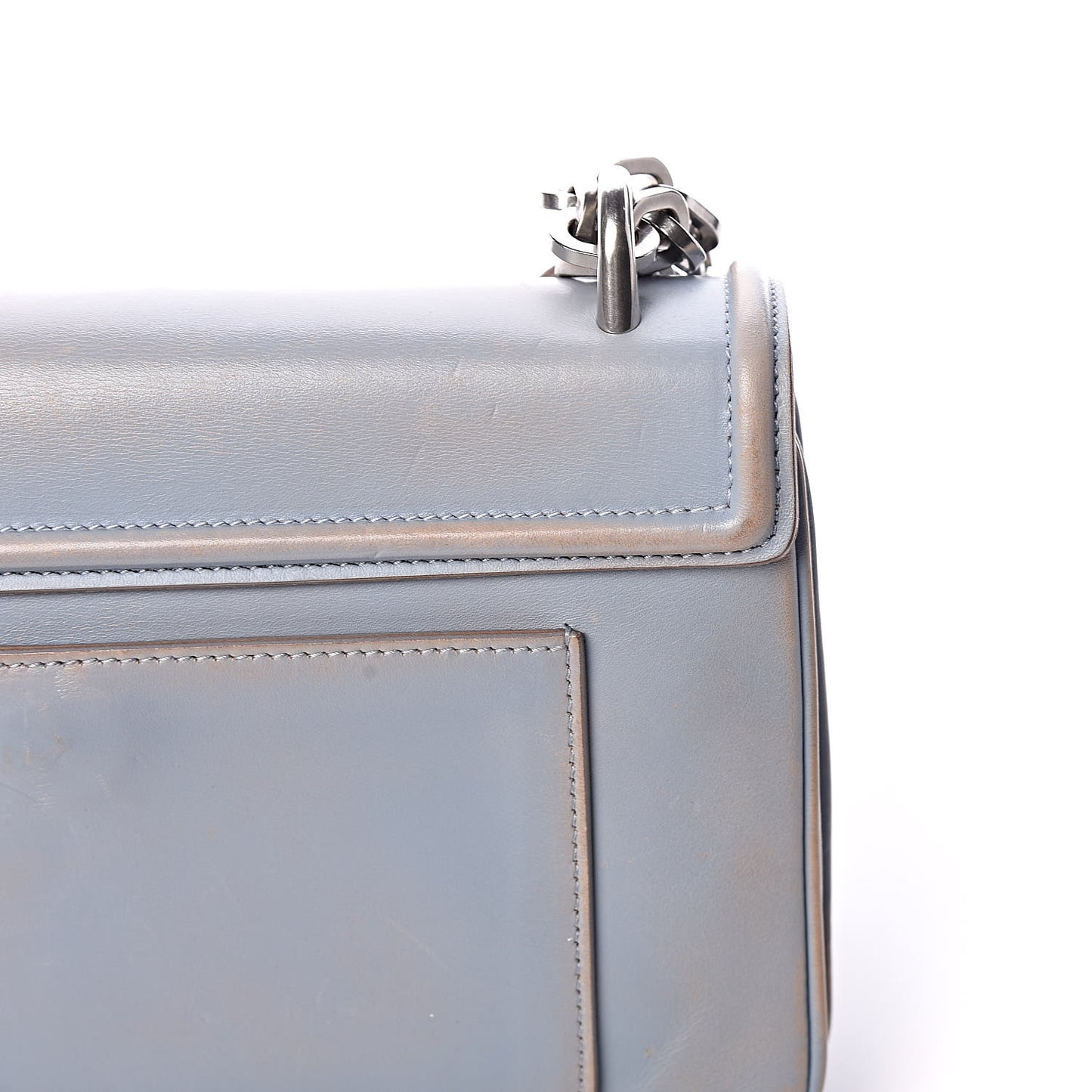 Vitello Vintage Metal Closure Shoulder Bag Light Blue