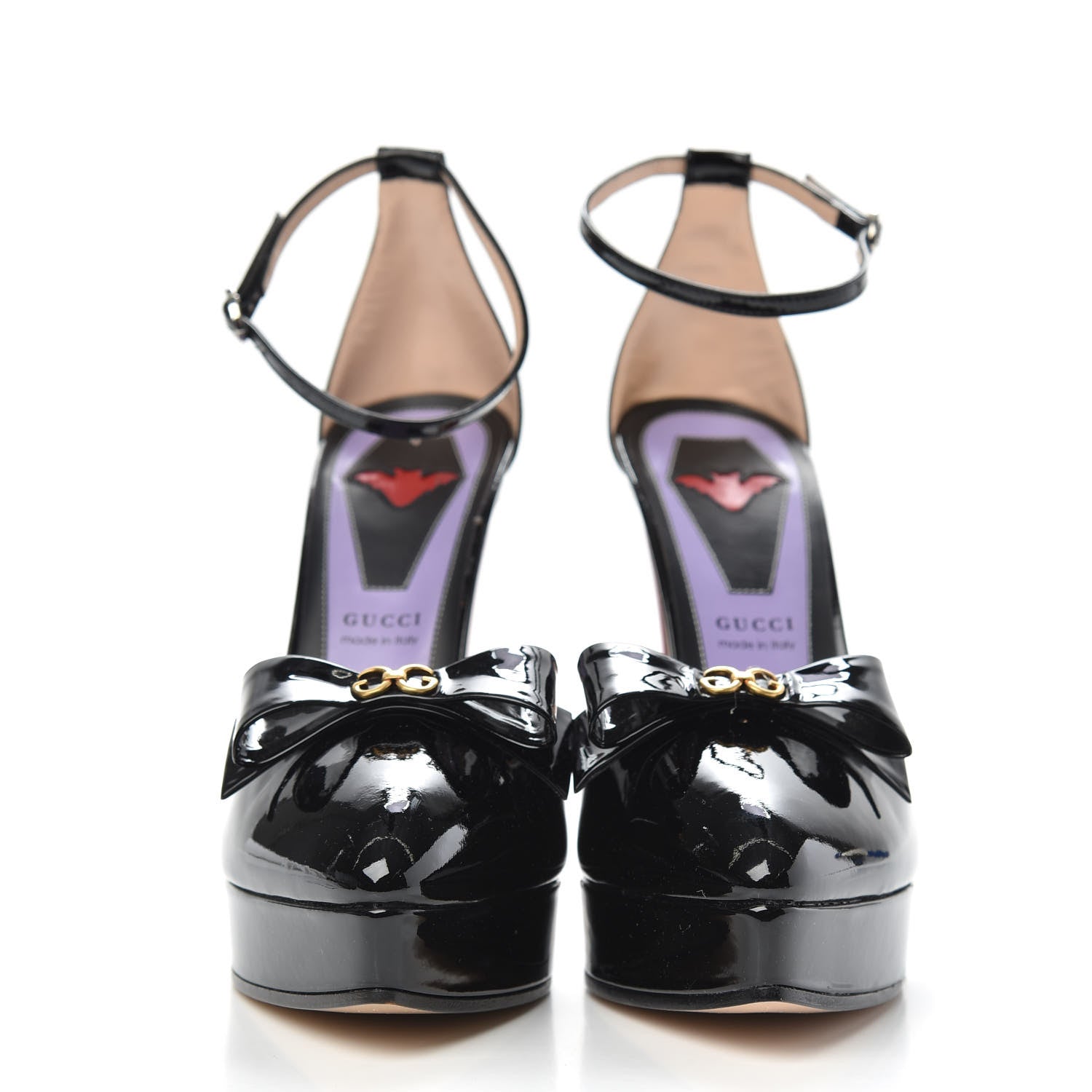 Gucci Patent Crystal GG Bow Sadie Spike Ankle Strap d'Orsay Platform High Heel Pumps 39.5 Black 2 of 8