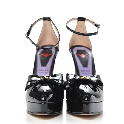 Gucci Patent Crystal GG Bow Sadie Spike Ankle Strap d'Orsay Platform High Heel Pumps 39.5 Black 2 of 8