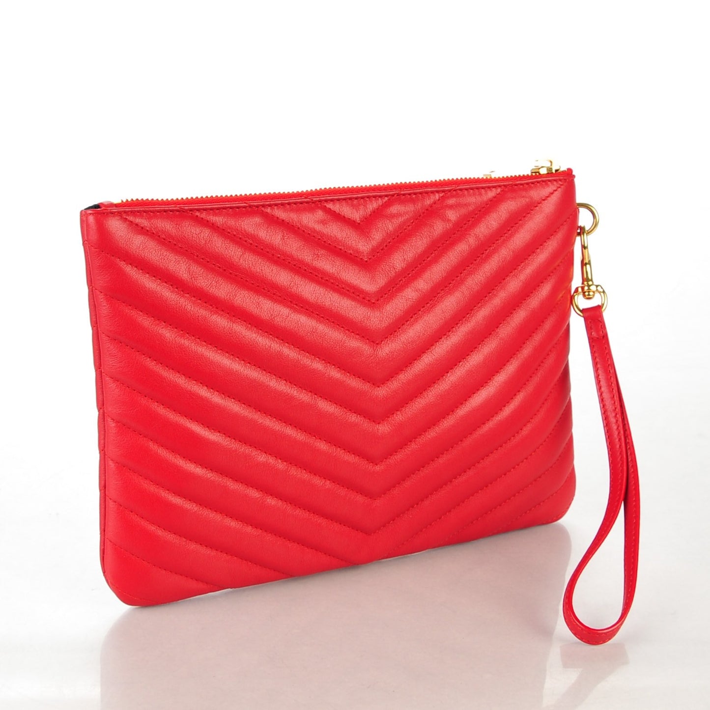 Calfskin Matelasse Chevron Monogram A5 Wristlet Red