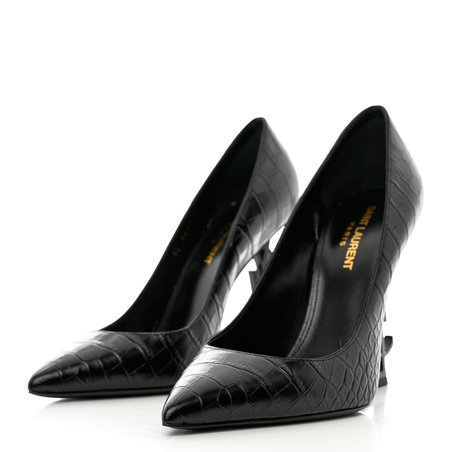 Calfskin Crocodile Embossed Opyum 110 Pumps 38 Black