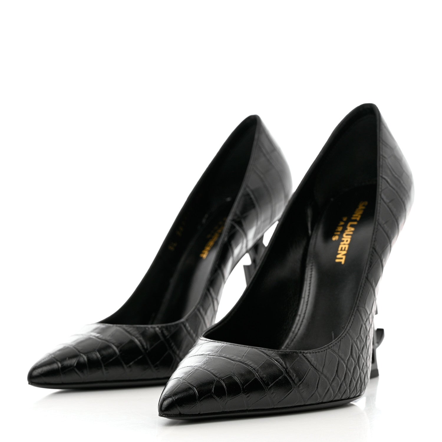 Saint Laurent Calfskin Crocodile Embossed Opyum 110 Pumps 38 Black 6 of 11