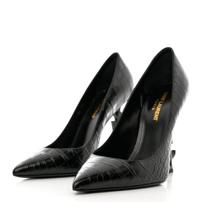 Saint Laurent Calfskin Crocodile Embossed Opyum 110 Pumps 38 Black 6 of 11