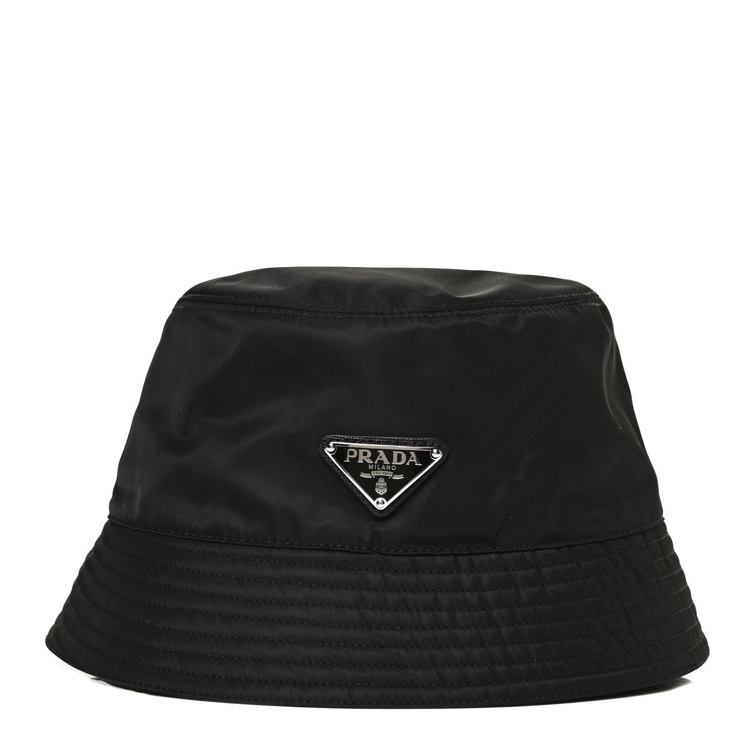 Prada Re-Nylon Metal Triangle Logo Mens Bucket Hat XL Black 1 of 7
