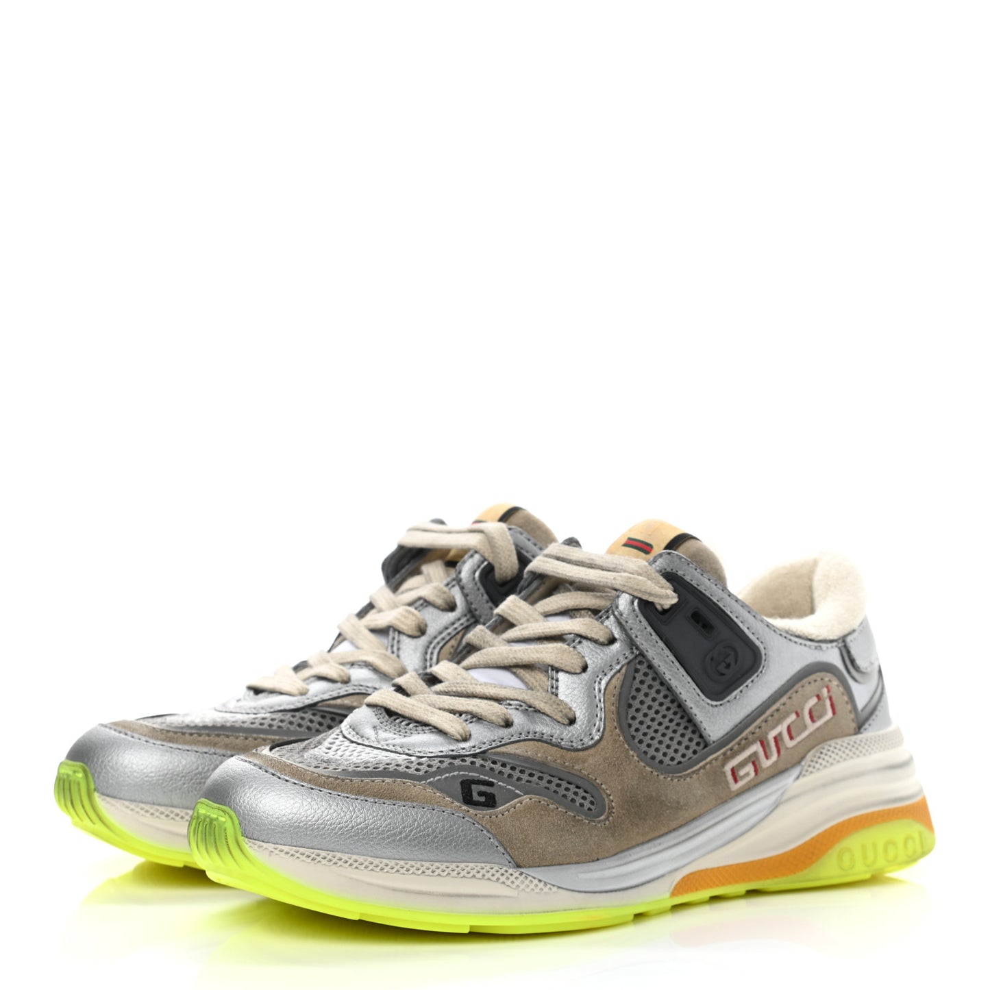 Metallic Calfskin Suede Womens Ultrapace Sneakers 35 Silver Oatmeal