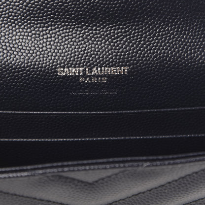 Saint Laurent Grain De Poudre Matelasse Chevron Small Monogram Envelope Wallet Deep Marine 6 of 8