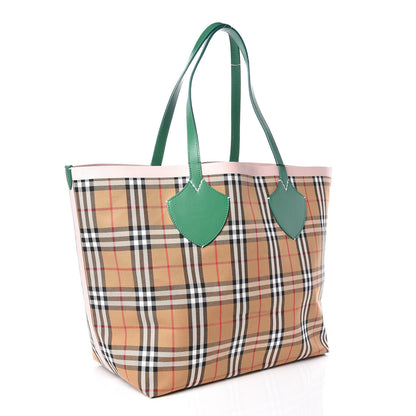 Burberry Vintage Check Large The Giant Reversible Tote Palm Green Pink Apricot 5 of 13