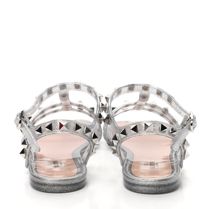 Valentino Garavani PVC Jelly Glitter Rockstud Caged Sandals 36 Silver 7 of 10