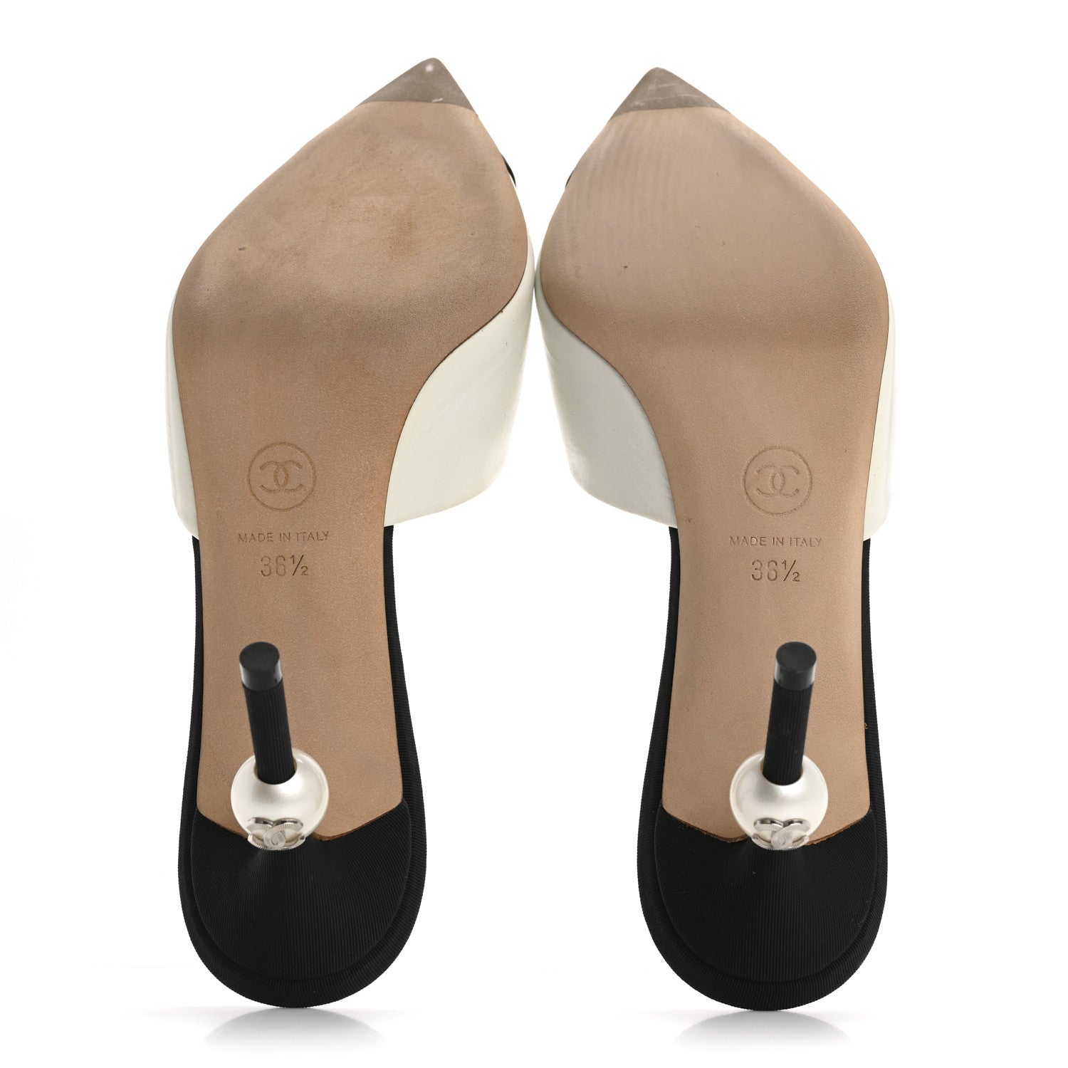 Chanel Patent Lambskin Grosgrain Cap Toe Pearl Mule 36.5 Ecru Black 6 of 14
