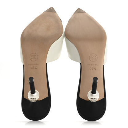 Chanel Patent Lambskin Grosgrain Cap Toe Pearl Mule 36.5 Ecru Black 6 of 14