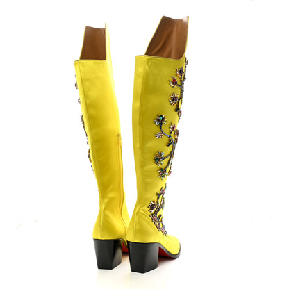 Christian Louboutin Satin Morgan Fleur 70 Over The Knee Boots 42 Yellow 4 of 12