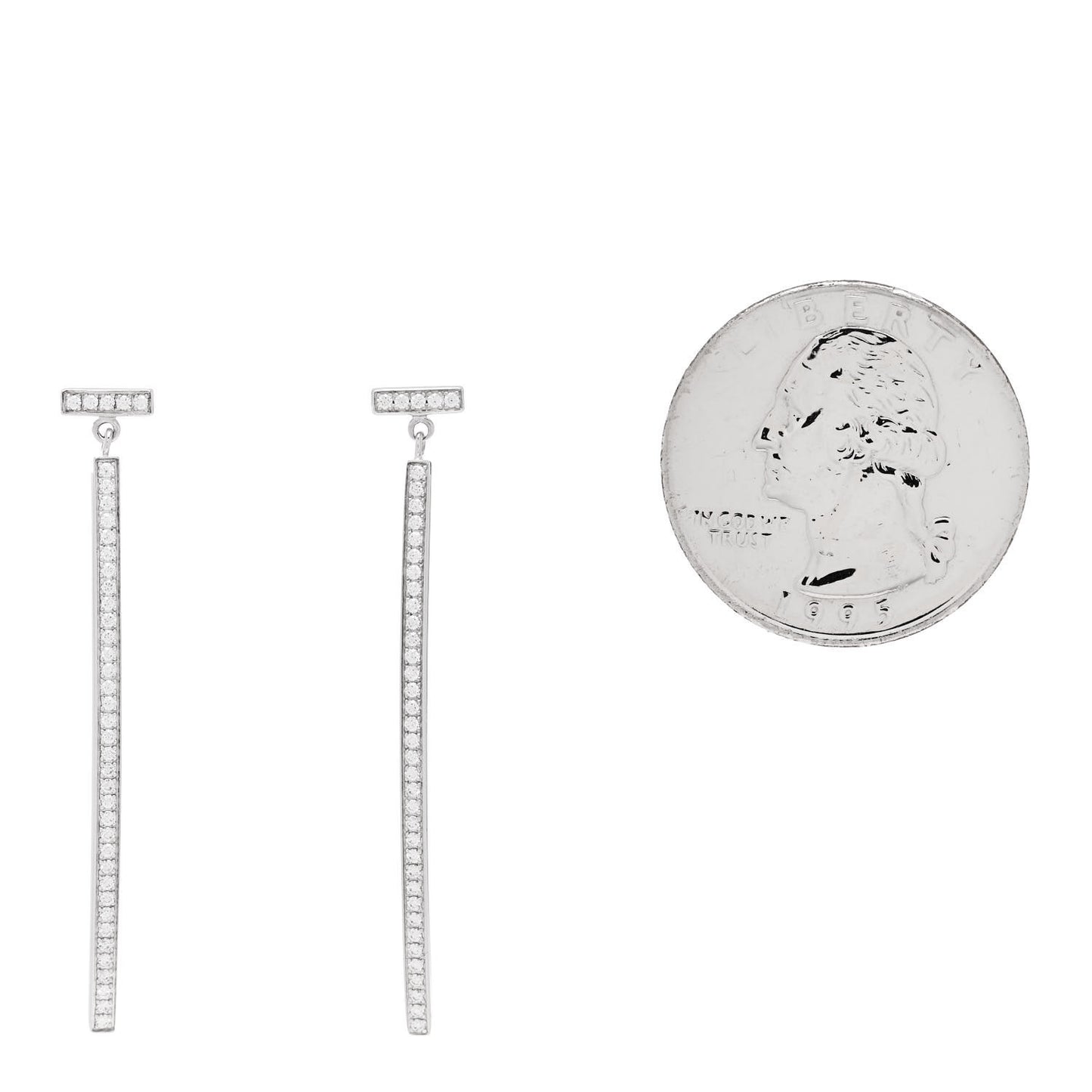 18K White Gold Diamond T Bar Earrings