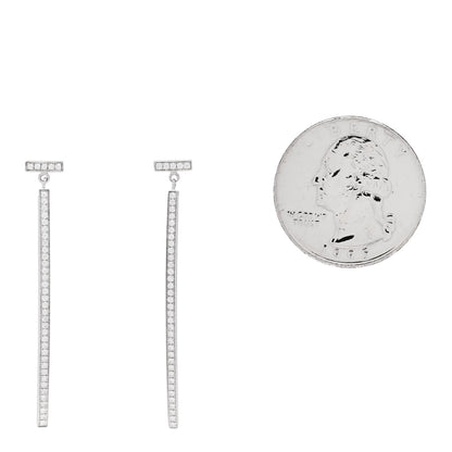 Tiffany 18K White Gold Diamond T Bar Earrings 2 of 5