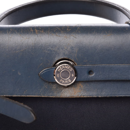 Hermes Toile Vache Calfskin Herbag PM 30 Navy Bleu Natural 9 of 25