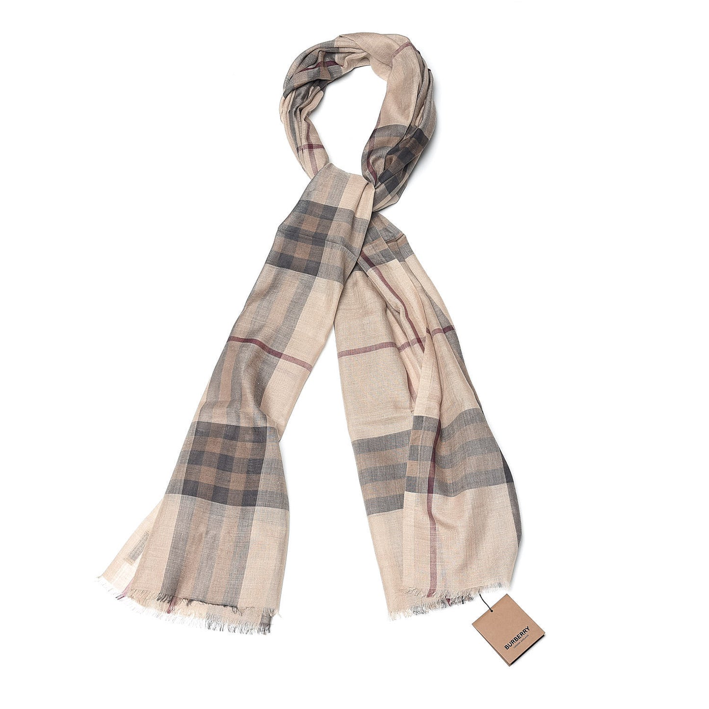 Wool Silk Gauze Giant Check Scarf Camel