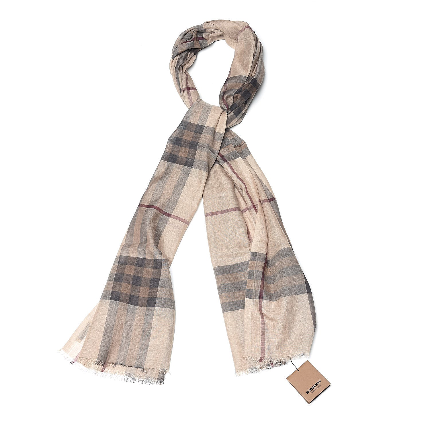 Burberry Wool Silk Gauze Giant Check Scarf Camel 1 of 4