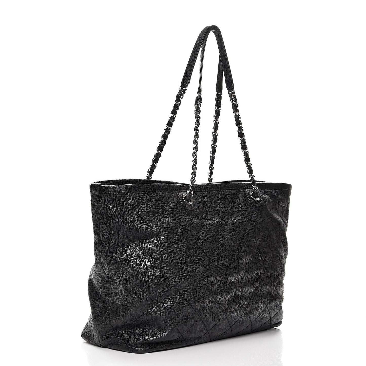 Grained Calfskin Quilted Large Daily Shopping Tote Black