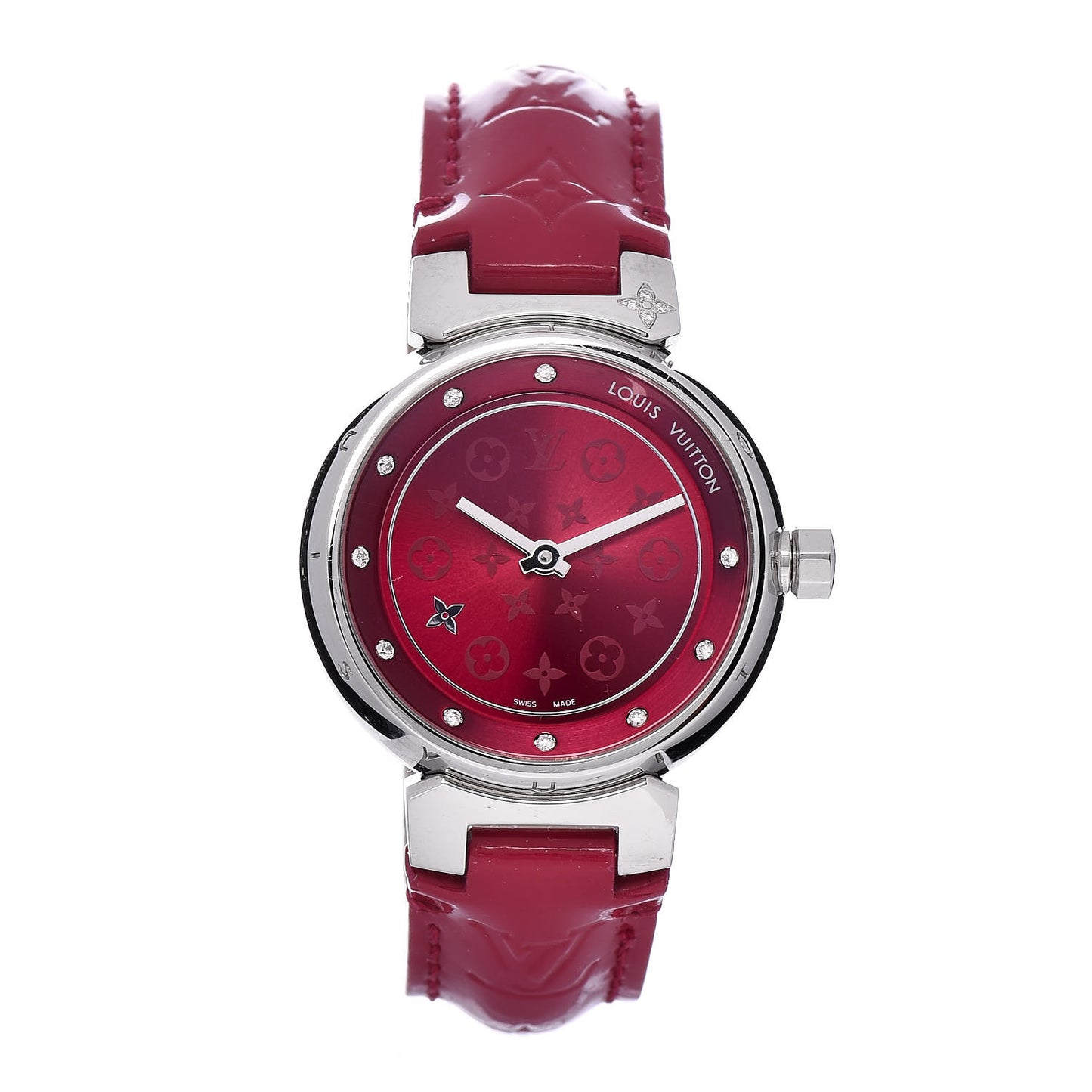 Stainless Steel Vernis Diamond 28mm Tambour Quartz Watch Red