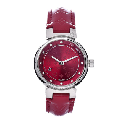 Louis Vuitton Stainless Steel Vernis Diamond 28mm Tambour Quartz Watch Red 1 of 8