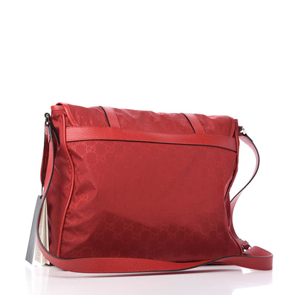 Gucci Nylon Monogram Double Buckle Flap Messenger Bag Vibrant Red 3 of 10